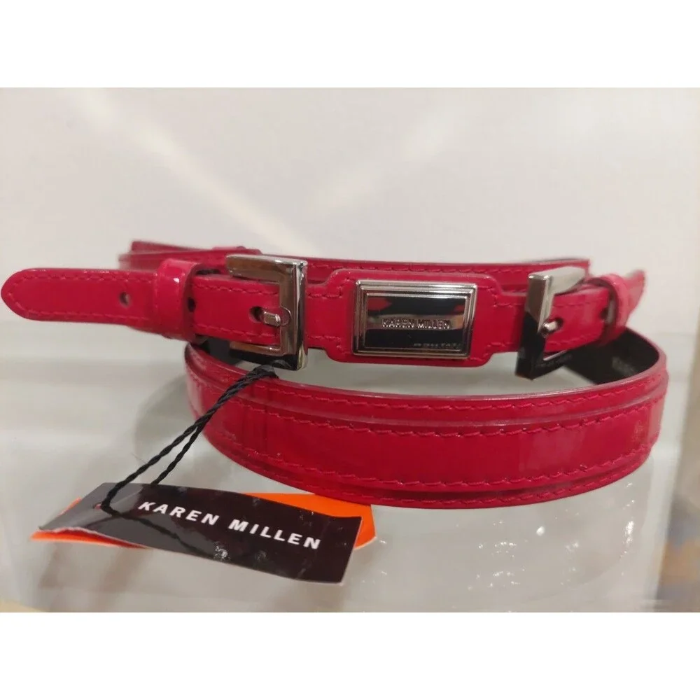 NWT Karen Millen Patent Leather Pink Fuchsia Belt SZ 2